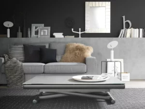 Table basse relevable en verre