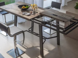 Table haute extensible rallonges intégrées