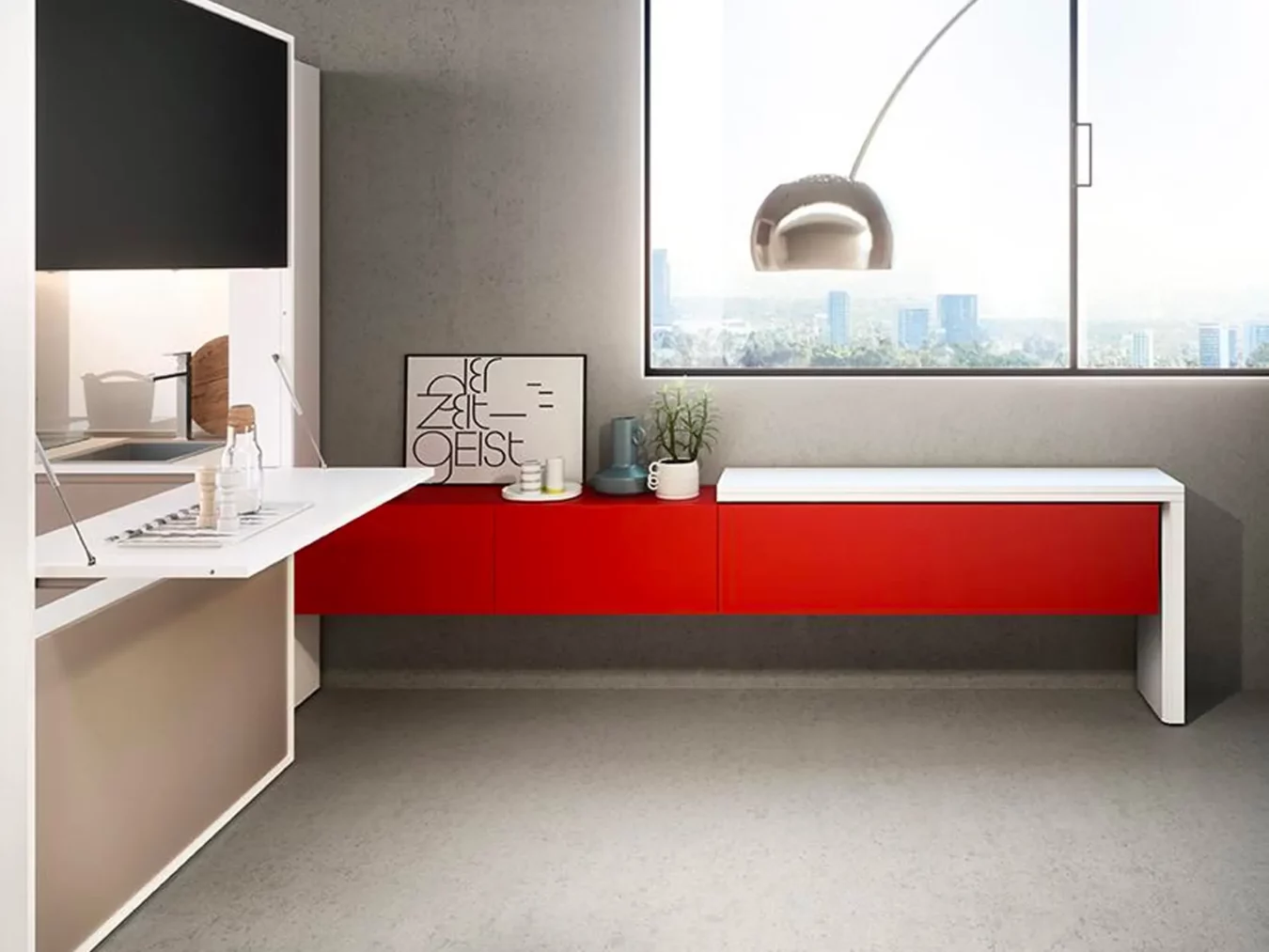 Console extensible murale rouge