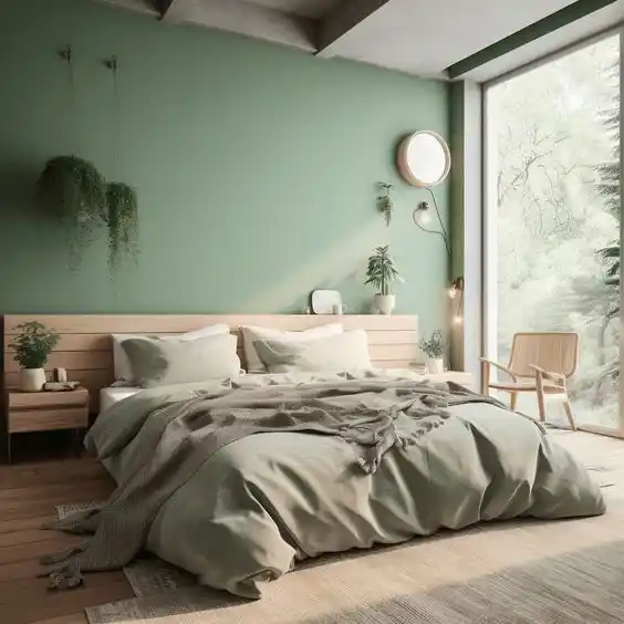 Chambre couleur vert pâle cosy style feng shui