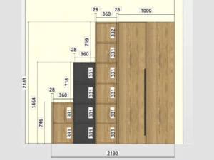 Dimension composition armoire et étagères sur mesure