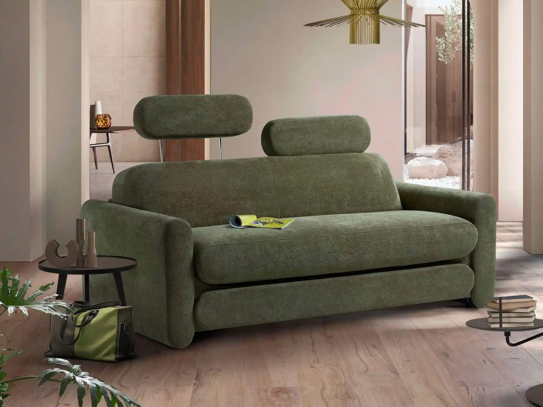 Canapé-lit 2 places vert vintage et moderne