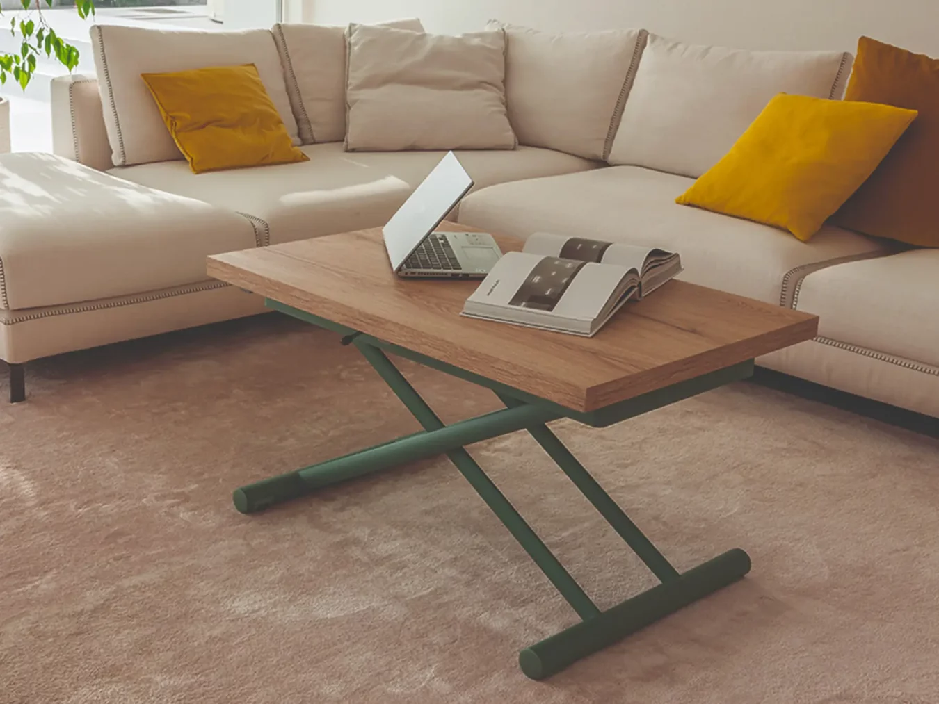 Table relevable ultra basse gain de place transformable en bureau