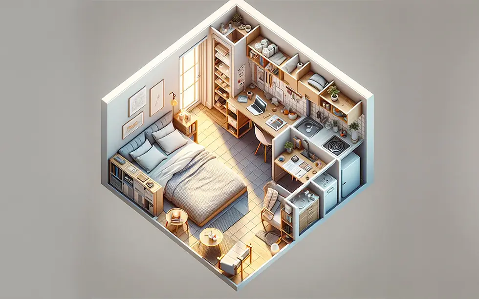 dessin 3D d'un appartement de 25 mètres carrés