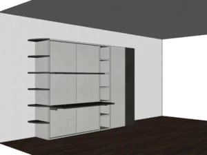 Plan 3D lit escamotable bureau gris avec rangement